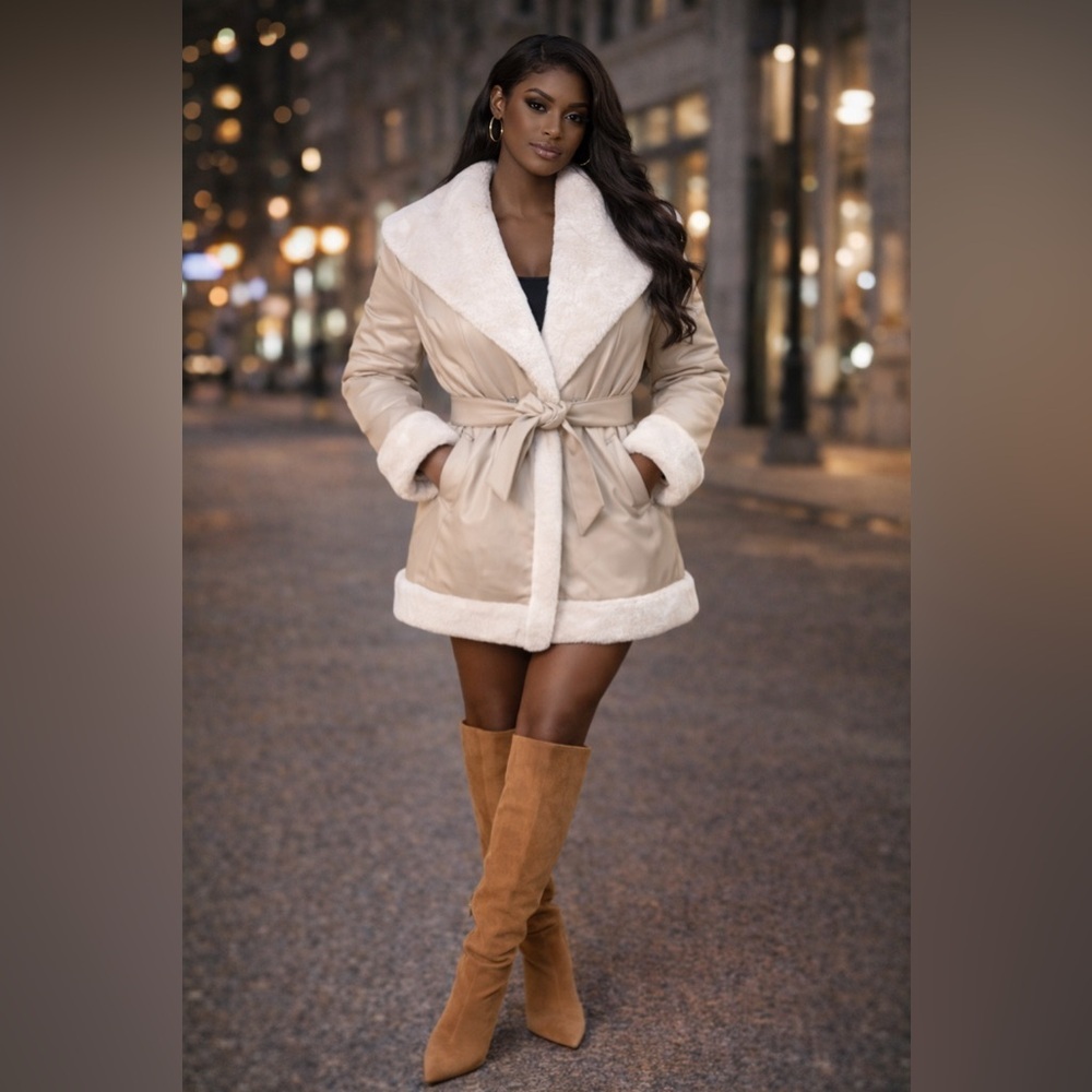 Ivory Empress Fur Trim Coat – Tie Waist Edition